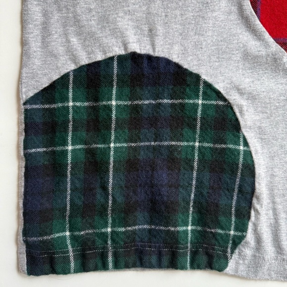 Vintage COMME DES GARCONS Gray Long Sleeve T Shirt with Round Plaid Patchwork -M - Picture 9 of 11